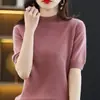 Camisa básica de tricô da moda, versátil para primavera e outono, novo top justo de cinco mangas, gola alta solta, estilo feminino de manga média