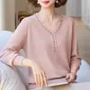 Suéter de Punto Elegante con Cuello en V para Otoño de Mamá 2026 Nuevo Modelo para Mujeres de Mediana Edad y Mayores, Top Básico de Moda para Primavera y Otoño