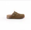 Couro de Ovelha~Estilo Uva Ma Altura de 4cm Aumento de Altura Sapatos Birkenstock Retrô para Mulheres, Chinelos Fechados para Uso Externo, Meio Chinelos Casuais