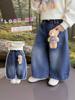 Conjunto de Otoño para Niña 2025 Nuevo Estilo Coreano Celebridad de Internet Dibujos Animados Infantiles Camiseta Básica de Manga Larga Camiseta Jeans Retro