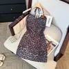 Vestido de tirantes con estampado de leopardo para mujer en verano, Falda ajustada dulce y sexy, Falda pura y sensual que se ajusta a la cintura y las caderas