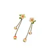 Brincos Pingente Flor Branca Tulipa Esmalte Pintado à Mão Ouro Brilhante Banhado a Cobre 18K Luxo Leve Estilo Francês Exclusivo Lote