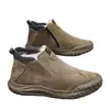 Botas de neve de inverno masculinas de couro e lã integradas forradas de lã forrada de lã sapatos de algodão quente engrossado Sapatos masculinos antiderrapantes da moda