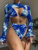 2023 Novo Roupa de Banho de Comércio Exterior Europeu e Americano Conjunto Feminino Dividido de Três Peças Cintura Alta Manga Longa ins Celebridade da Internet Transfronteiriço AliExpress Conjunto