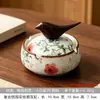 Cinzeiro de Cerâmica Estilo Chinês Floral e de Pássaros para Sala de Estar e Escritório, Cerâmica de Alta Qualidade com Tampa para Evitar que as Cinzas Voem, Peça Decorativa Estilo Chinês