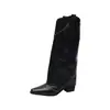 Bota larga retro de punta con tachuelas 2026, bota vaquera clásica western, bota larga de tacón grueso con cremallera lateral, zapato de tacón alto para mujer