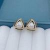 Brincos de Prata Imitação com Tachas Cheias de Diamante e Pérola, Design Floral Geométrico, Brincos Elegantes e Delicados, Joia de Orelha Simétrica com Gotejamento de Óleo para Mulheres
