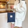 Bolsa Casual Xadrez de Lona Jeans para Mulheres, Bolsa Tote Versátil para o Dia a Dia, Bolsa de Ombro Retrô com Cores Contrastantes e Grande Capacidade Atacado