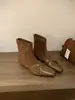 Primer Encuentro Temporada Estilo Coreano Patchwork Punta Cuadrada Tacón Grueso Botas Ajustadas para Mujer 2026 Nuevo Otoño Gamuza Retro Moda Tacón Medio Bai
