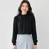 Tiro real Alta calidad Color albaricoque francés Camisa de gasa para mujer Chic suelta con diseño que disimula el abdomen Top de nicho de sentido del diseño