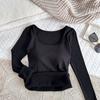 Camiseta de Manga Longa com Gola Quadrada para Outono e Inverno com Bojo Roupa Íntima Térmica Feminina Camada Base Interna Engrossada Slim Fit