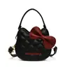 Nuevo Bolso de Mano para Niñas Bordado con Cabeza de Gato Linda Color Contrastante Lazo Acolchado Bolso para Pintalabios de un Solo Hombro Cruzado