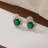 Clip de Oreja Irregular de Zircón Esmeralda Estilo Retro Francés Anillo Geométrico Temperamento Pendientes de Clip de Alta Gama sin Agujero para Oreja Moda para Mujer