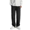 Pantalones negros para hombre, pantalones rectos finos de seda helada de verano, pantalones holgados de nueve puntos, pantalones casuales de pierna ancha de color liso