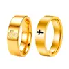 Anéis de Casal Europeus e Americanos com Strass Cruzado Novo Estilo Unissex Leve Luxo Design Simples Conjunto de Anéis de Aço Inoxidável