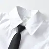Traje de Tres Piezas Blanco de Manga Corta, Shorts y Corbata para Niños Pequeños y Medianos, Atuendo para Fiesta del 1 de Junio de Verano