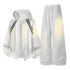 Novo conjunto casual de outono e inverno para homens, feito de algodão chinês, inclui uma moletom com capuz de 320 gramas e calça comprida