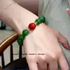 Miçanga Verde Jade Malaio Temperamento Fashion Branqueador Versátil Pulseira Retrô Novo Chinês Simples Temperamento Mulher