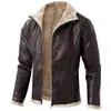 Chaqueta de Cuero y Piel Integrada para Motociclista Hombre Estilo Europeo Retro Forro Espeso de Lana de Cordero Chaqueta de Cuero PU con Solapa para Hombre