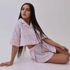 Conjunto de Pijama de Algodón Puro para Mujer, Fresco para Otoño e Invierno, Manga Corta, Shorts con Abertura, Conjunto de Dos Piezas, Ropa de Casa Estampada para Mujer