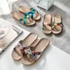Chinelos Cruzados de Linho de Verão para Casais Femininos Casa Interna Silenciosos Chinelos de Solado Macio para Sapatos de Casa Masculinos