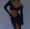Ropa de mujer europea y americana verano nuevo sexy ajustado cuello en V cordón ombligo vestido falda con abertura alta conjunto de dos piezas