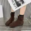 Otoño 2025 Versión Coreana Versátil Retro Punta Redonda Gamuza Botines Delgados Modelo Nuevo con Cremallera Trasera Botines Casuales Botas Martin