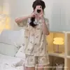 Pijama de Algodón Nube Tailandés para Mujer, Ropa de Casa de Manga Corta Estilo Coreano de Verano con Dibujos Animados Lindos, Conjunto de Dos Piezas al por Mayor