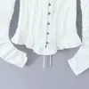 Ropa de Mujer Transfronteriza Verano 2026 Moda Europea y Americana Elegante de Fila Única con Botones Ocultos Cuello Cuadrado Mangas Largas Abullonadas Venta al por Mayor de Gama Alta