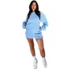 211336 transfronterizo Europa y Estados Unidos otoño e invierno color liso manga larga con capucha suéter para mujer traje casual de moda de dos piezas con shorts