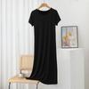 Vestido de manga curta modal feminino verão saia fina solta plus size uso externo gola redonda saia de fundo vestido casual para casa