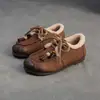 Jiezu 2025 Invierno Nuevo Retro Felpa Cálida Primera Capa Piel de Vaca Mocasines para Mujer con Cordones Frontales, Modernos y Versátiles