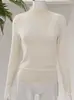 Camisa básica de manga larga con cuello semi-alto y bajo con volantes, muy elástica, suave, agradable para la piel, adelgazante, versátil, disponible en múltiples colores