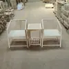 Silla de Respaldo de Peine Blanco de Madera Maciza Sillón Silla de Media Luna Silla de Respaldo de Libro de Roble Silla Begonia Madera de Rejilla Juego Completo Blanco