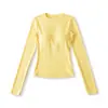 Camiseta de Manga Larga Sexy Favorecedora para la Figura Estilo Deseo Puro Chica Atractiva Moda Femenina Versátil Pulóver de Cuello Redondo Camiseta Base Top Corto