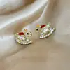 Brincos de Tarraxa de Prata 925 Estilo Novo Cavalo com Esmalte Cravejado de Diamantes, Brincos Vazados de Pérola de Alto Padrão Vintage para o Ano de Nascimento