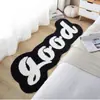 Tapete de flanela para cabeceira transfronteiriço, tapete para os pés ao lado da cama do quarto, tapete de sala de estar tuftado com formato irregular, preto e branco, com letra inglesa