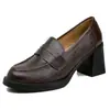 En Stock~ Mocasines de Piel de Oveja para Mujer, Tacones Altos de 7 cm, Zapatos de Cuero Negros Gruesos de Estilo Retro para Mujer, Estilo Británico para Otoño