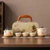 Juego de té portátil estilo Dunhuang para viajes, taza de cerámica de infusión rápida, una tetera, tres tazas, caja de almacenamiento, regalo de negocios para exteriores