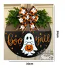 Corona de Halloween Fantasma Blanco BOO Calavera Blanca Placa de Puerta Señal Decorativa Colgante de Artesanía de Madera