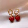 Pendientes Retro de Esmalte Rojo Estilo Hong Kong para Mujer, Pendientes Elegantes de Lujo Ligero Otoño e Invierno, Pendientes de Diseño Nicho para Año Nuevo