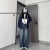 Jeans Azules Vintage de Cintura Alta de Pierna Ancha para Mujer, Novedad Otoño e Invierno Talla Grande Sueltos de Corte Recto para Figura de Pera, Pantalones Largos hasta el Suelo