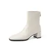 Botines de piel de oveja de dos capas con tacón grueso para mujer, botines individuales, nuevo estilo otoño e invierno, puntera redonda, botines de tacón medio, cremallera trasera, estilo coreano, botines adelgazantes para mujer