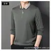 Venta al por mayor transfronteriza 2024 Primavera y Otoño Nueva camiseta de manga larga con cuello camisero, color liso, cuello simple de tijera, polo para hombre
