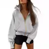 Sudadera con capucha y cremallera larga de manga larga recortada para mujer Gd Amazon, chaqueta con capucha de forro polar, moda Otoño Invierno 2024
