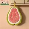 Toalla de mano linda de dibujos animados creativa bordada con frutas, colgante, felpa de coral engrosada, no suelta pelusa, absorbente, secado rápido