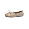 Zapatos Lindos de Piel de Oveja Lavada con Lazo y Punta Dividida 2026 Otoño Planos Redondos de Cuero Genuino de Cerdo Poco Profundos Mocasines para Mujer