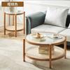 Mesa de Centro Combinada de Madera Maciza y Ratán Estilo Japonés Ins Nórdica Simple para Sala de Estar Doméstica Apartamento Pequeño Mesa de Té Redonda de Cristal