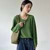 Otoño/Invierno 2026 Nuevo Tejido de Hilo de Algodón Borde Enrollado Cuello Redondo Medio Abierto Manga Larga Calado Diamante Holgado Capa Base Superior Para Mujer