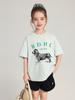 Pudding Haru Ropa para Niños Top para Niños Suelto Manga Corta 2025 Verano Nuevo Estampado de Perro Versátil Camiseta de Cuello Redondo